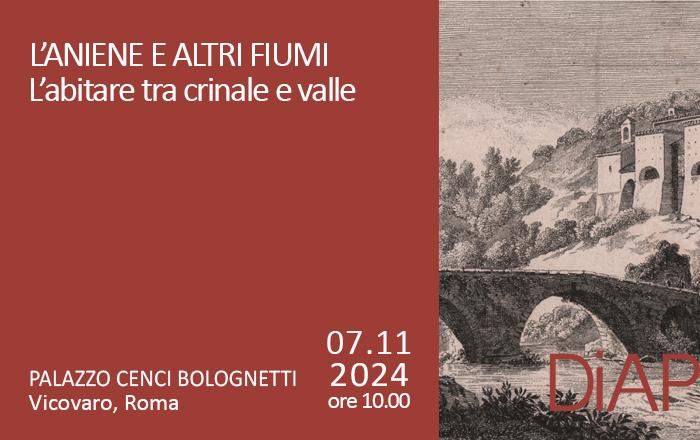 Immagine decorativa fiume Aniene con ponte a sinistra, descrizione evento a destra